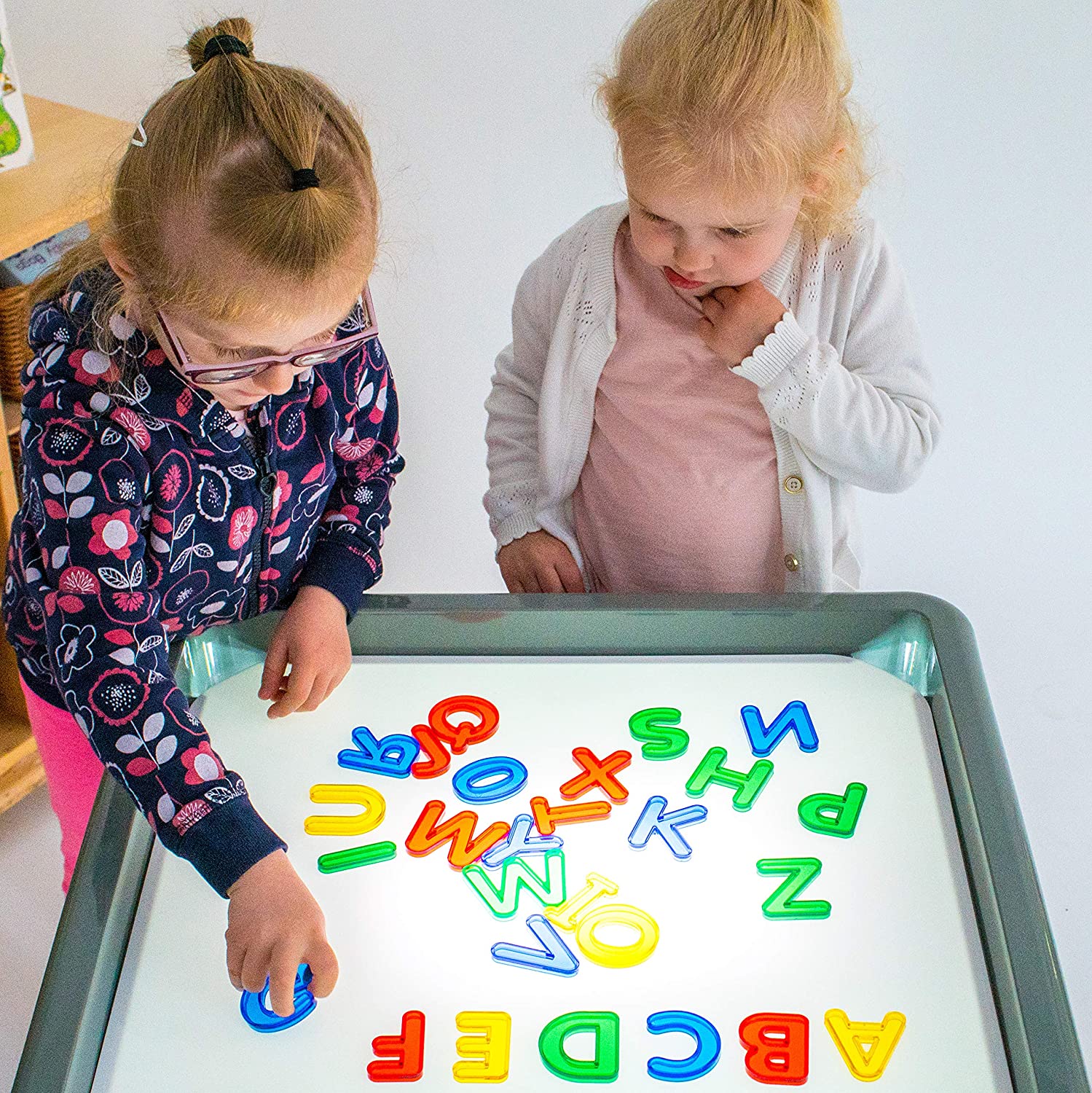 edxeducation Transparent Letters and Numbers - Mini Jar - Colorful, Plastic Letters and Numbers - Light Box Accessory - Sensory Play - Practice Counting and Spelling