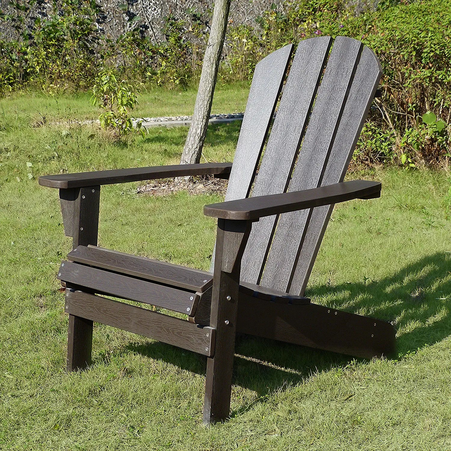 Northbeam Faux Wood Foldable Relaxed Adirondack Chair, Outdoor, Garden, Lawn, Deck Chair, Espresso
