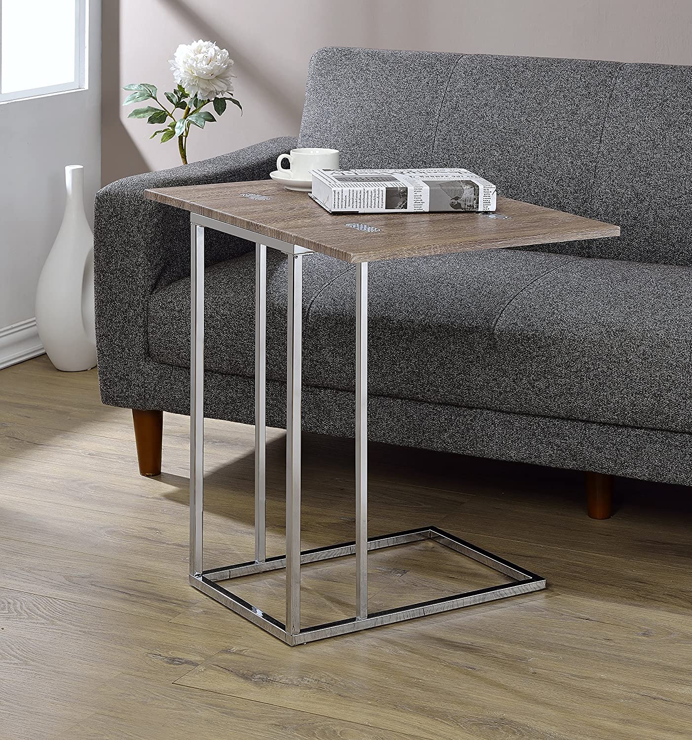 ACME Furniture AC-81849 Side Table, One Size, Gray/Weathered Oak and Chrome