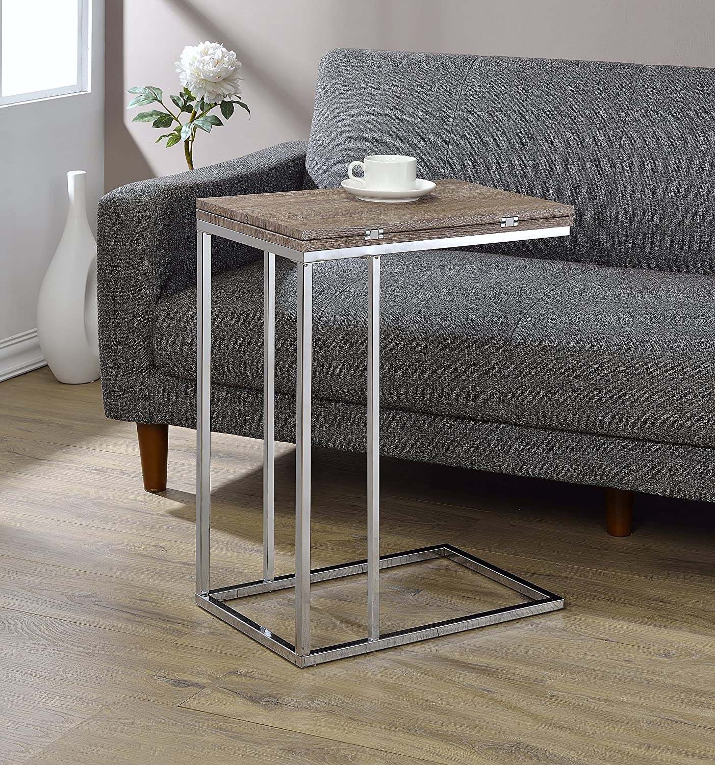 ACME Furniture AC-81849 Side Table, One Size, Gray/Weathered Oak and Chrome