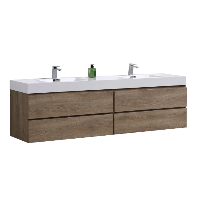 Bliss 72" Double Sink Butternut Wall Mount Modern Bathroom Vanity