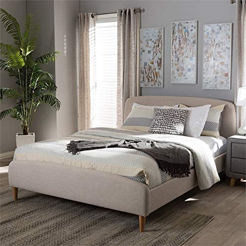 Baxton Studio Mia Upholstered Queen Platform Bed in Light Beige