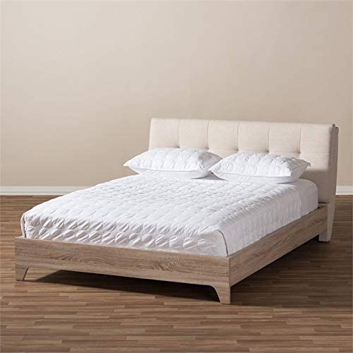 Baxton Studio Mia Upholstered Queen Platform Bed in Light Beige