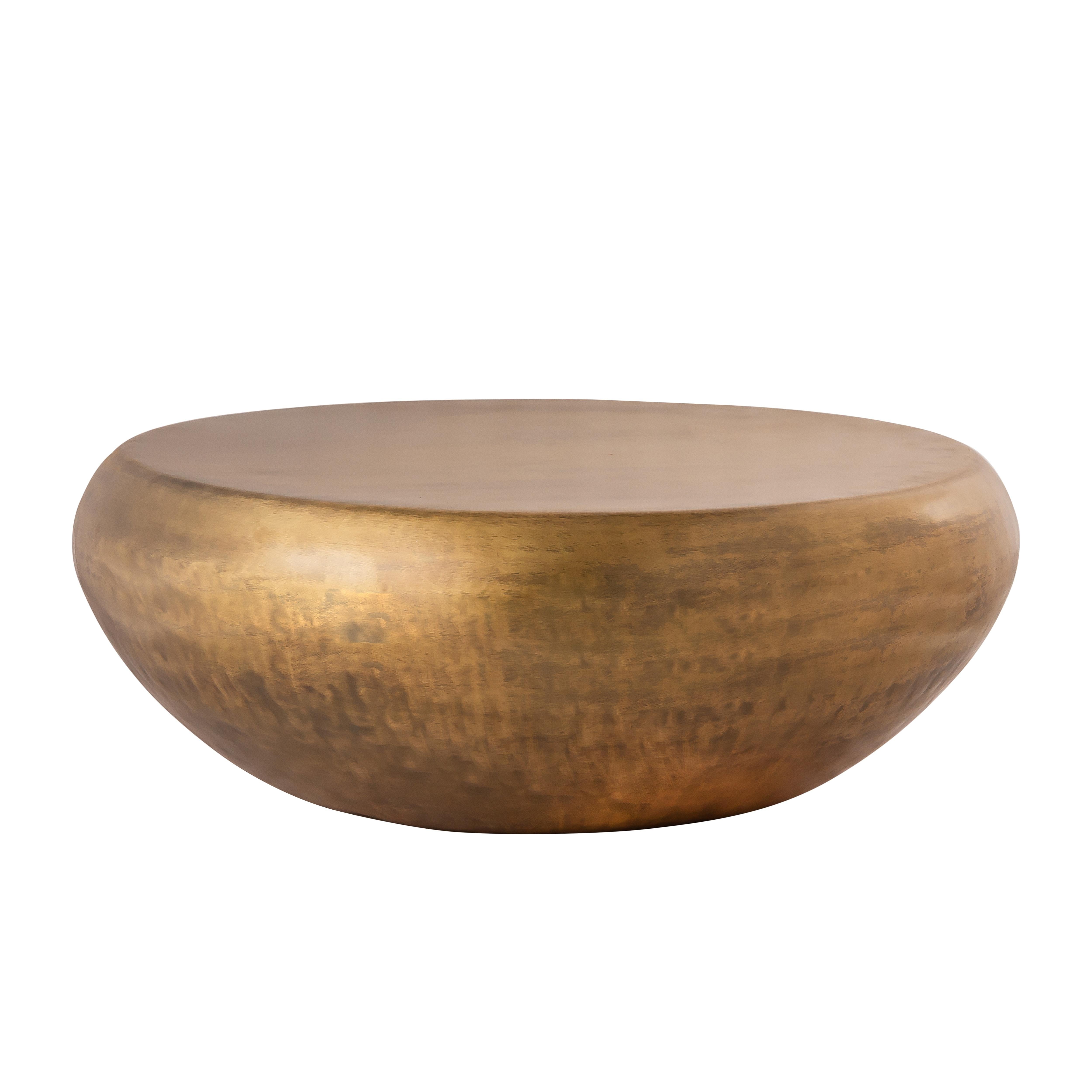 Pasargad Home Helios Drum Shape Iron Coffee Table Brass