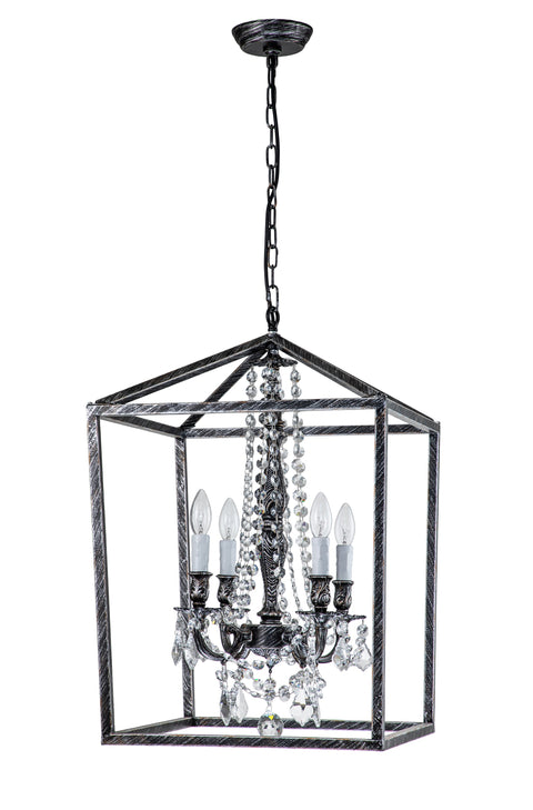 Alena 4-Light Antique Black Farmhouse Crystal Foyer Lantern Chandelier
