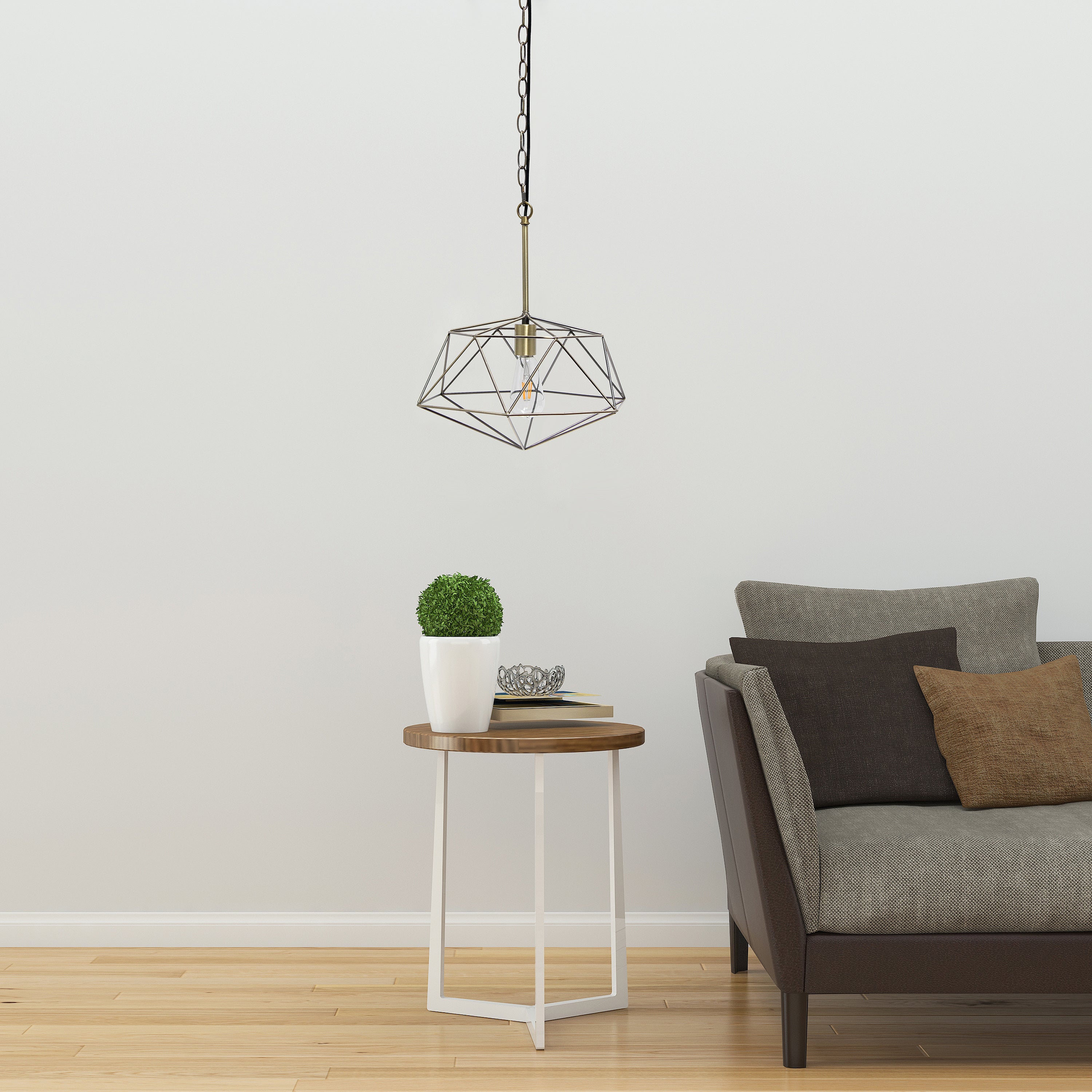 Lalia Home 1 Light 16inches Modern Metal Wire Paragon Hanging Ceiling Pendant Fixture Antique Brass