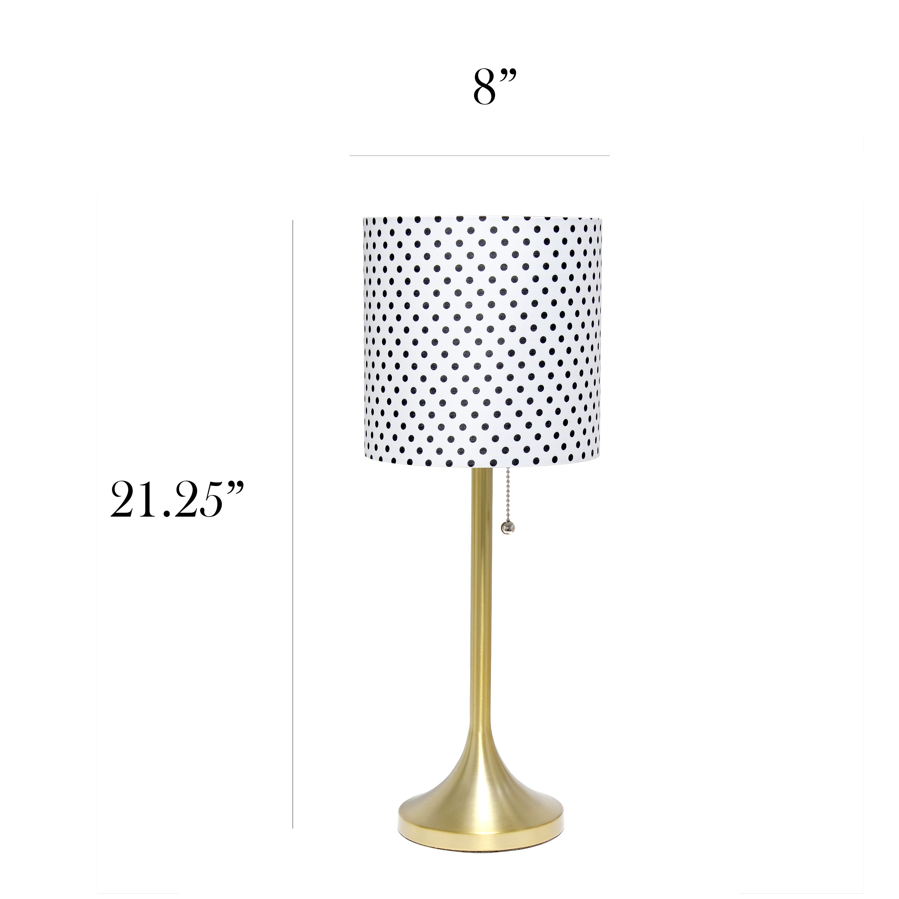 Simple Designs LT1076-GDD Tapered Fabric Drum Shade Table Lamp, Gold/Polka Dot