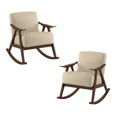 Bracco Light Brown Mid-Century Fabric Upholstery Solid Wood Rocking Chair (Set of 2)