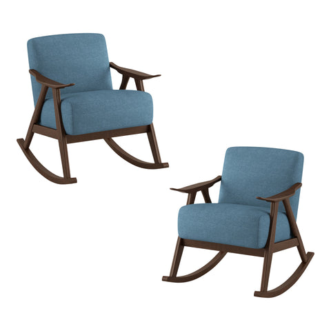 Bracco Blue Mid-Century Fabric Upholstery Solid Wood Rocking Chair (Set of 2)