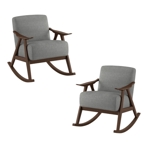 Bracco Gray Mid-Century Fabric Upholstery Solid Wood Rocking Chair (Set of 2)
