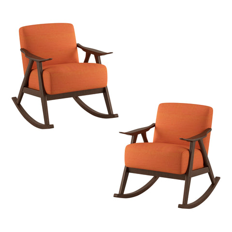 Bracco Orange Mid-Century Fabric Upholstery Solid Wood Rocking Chair (Set of 2)