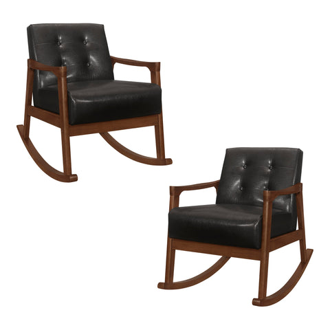 Odelle Dark Brown Faux Leather Solid Wood Rocking Chair (Set of 2)