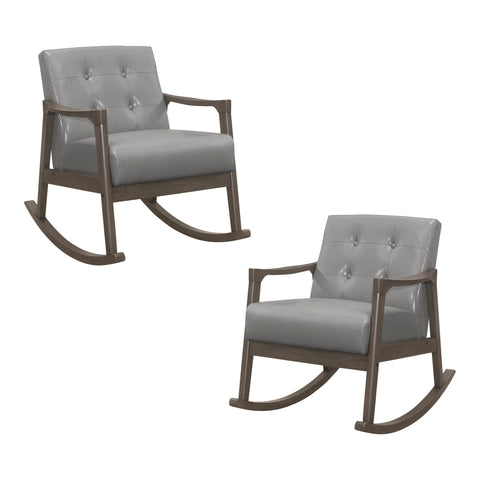 Odelle Gray Faux Leather Solid Wood Rocking Chair (Set of 2)