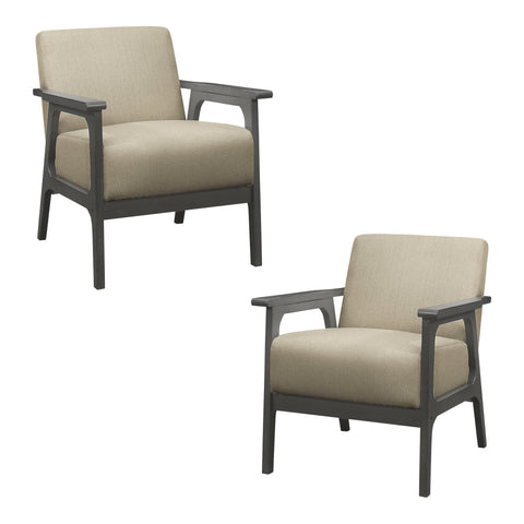Ride Light Brown Textured Upholstery Solid Wood Antique Gray Finish Accent Chair (Set of 2)