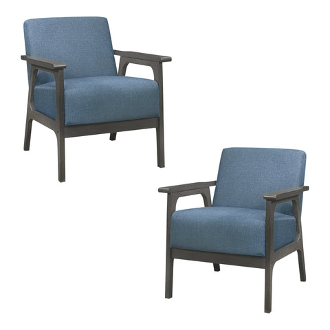 Ride Blue Textured Upholstery Solid Wood Antique Gray Finish Accent Chair (Set of 2)