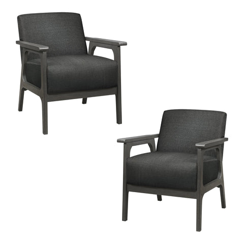 Ride Dark Gray Textured Upholstery Solid Wood Antique Gray Finish Accent Chair (Set of 2)