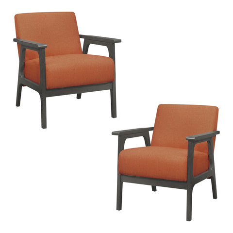 Ride Orange Textured Upholstery Solid Wood Antique Gray Finish Accent Chair (Set of 2)