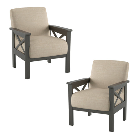 Savion Light Brown Textured Upholstery Solid Wood Frame Accent Chair (Set of 2)