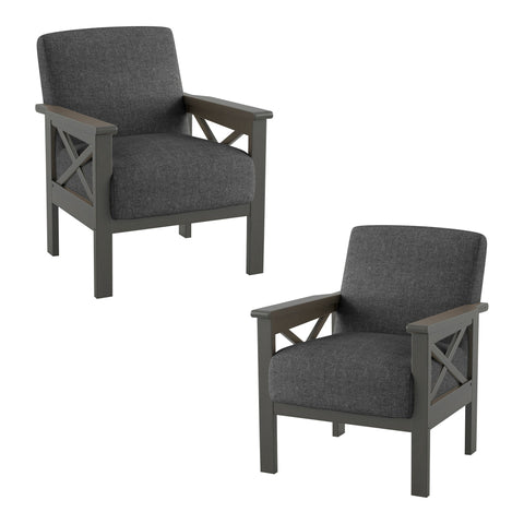 Savion Dark Gray Textured Upholstery Solid Wood Frame Accent Chair (Set of 2)