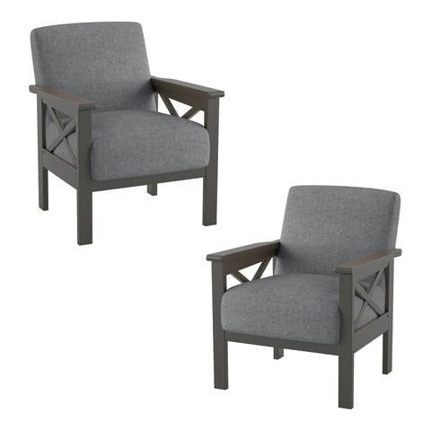 Savion Gray Textured Upholstery Solid Wood Frame Accent Chair (Set of 2)