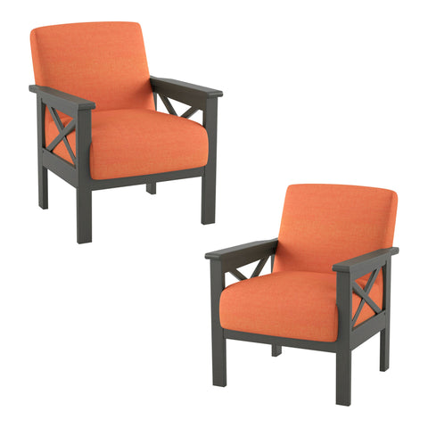 Savion Orange Textured Upholstery Solid Wood Frame Accent Chair (Set of 2)