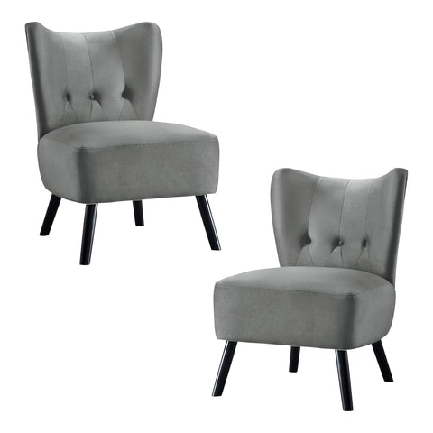 Shapel Gray Velvet Upholstery Tufted Back Accent Chair (Set of 2)