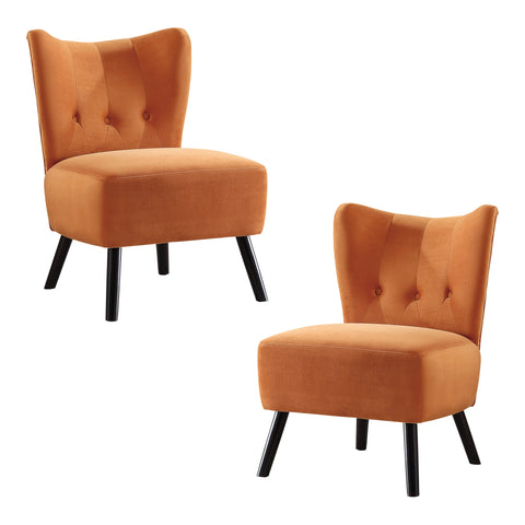 Shapel Orange Velvet Upholstery Tufted Back Accent Chair (Set of 2)