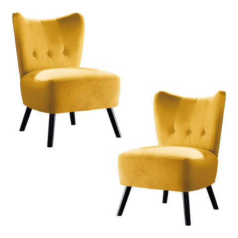 Shapel Yellow Velvet Upholstery Tufted Back Accent Chair (Set of 2)