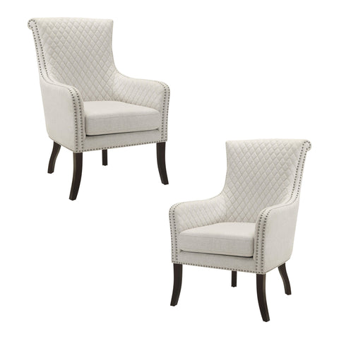 Weaver Beige Textured Upholstery Diamond Stitched Back Accent Chair (Set of 2)