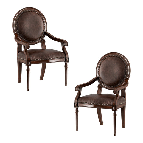 Yara Dark Brown Faux Leather Classic Armchair (Set of 2)