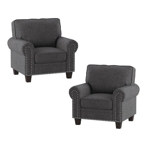 Taye 41 in. W Rolled Arm Microfiber Straight Chair in Dark Gray (Set of 2)