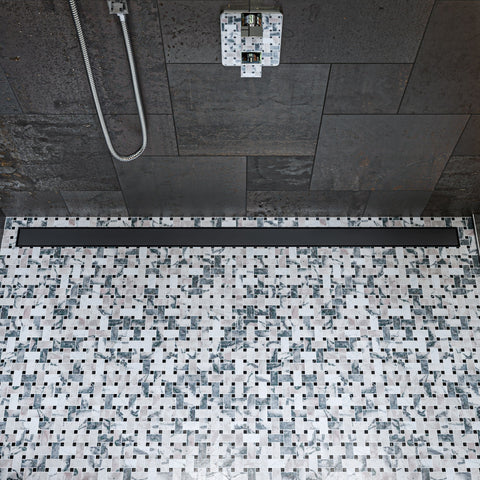 ALFI brand 59 Inches Black Matte Stainless Steel Linear Shower Drain with Solid Cover