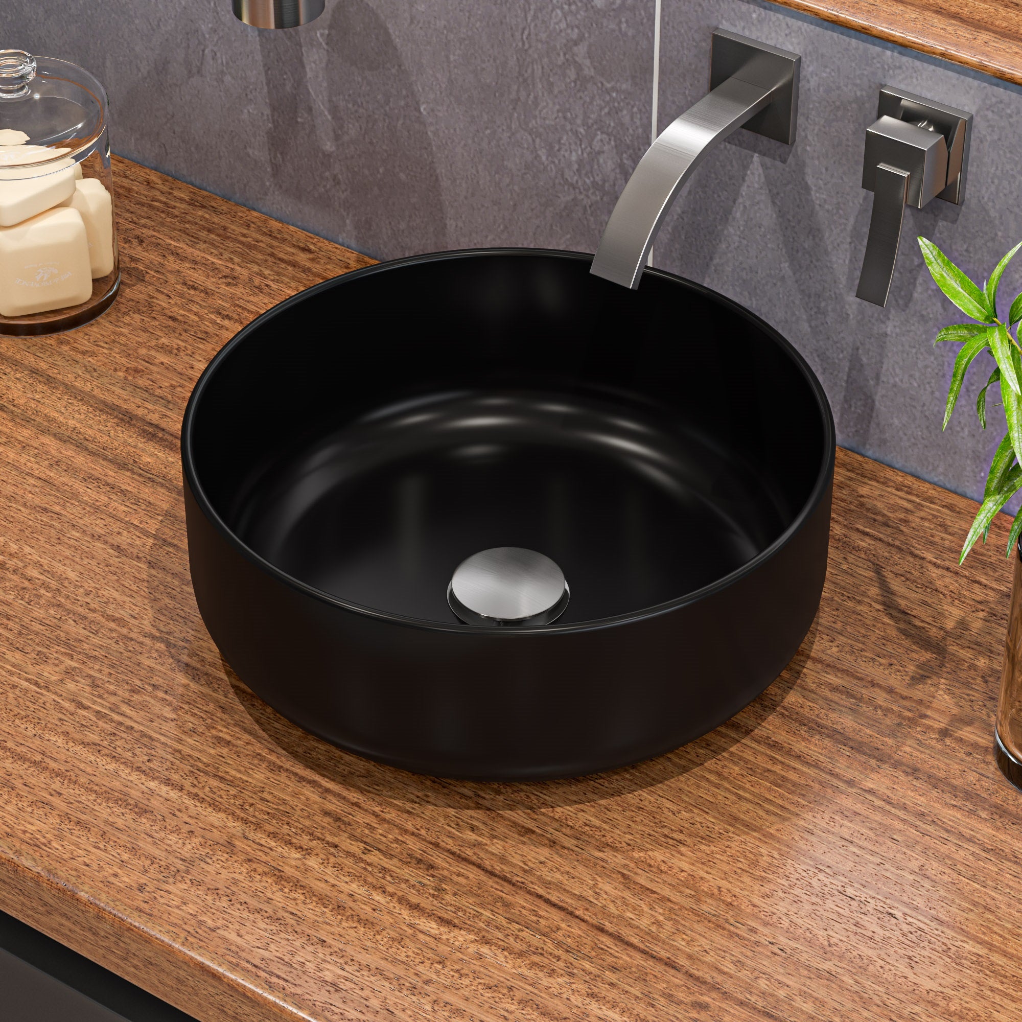 ALFI brand ABC907-BM Black Matte 15Inch Round Above Mount Ceramic Sink