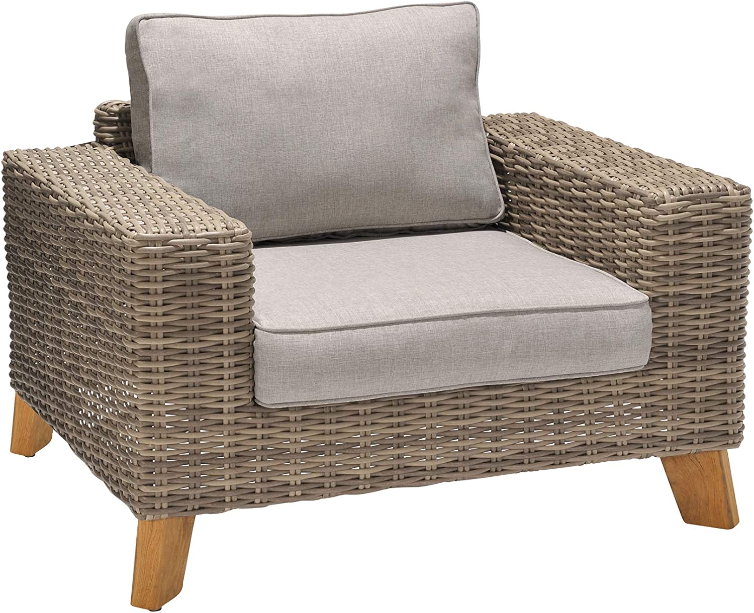 ARMEN LIVING LCBACHBR Bahamas Outdoor Wicker &amp; Teak Wood Lounge Chair with Beige Olefin