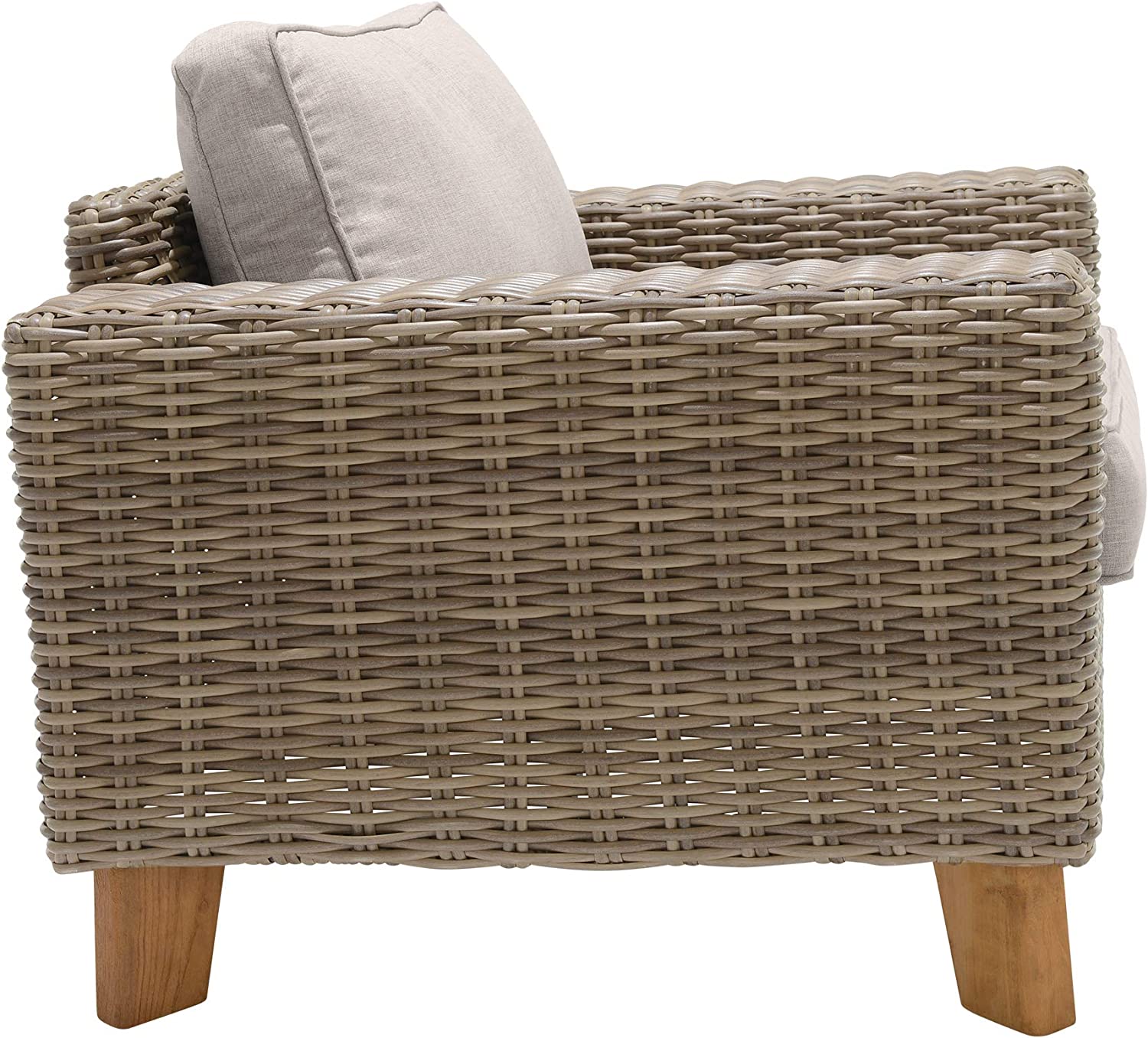 ARMEN LIVING LCBACHBR Bahamas Outdoor Wicker &amp; Teak Wood Lounge Chair with Beige Olefin