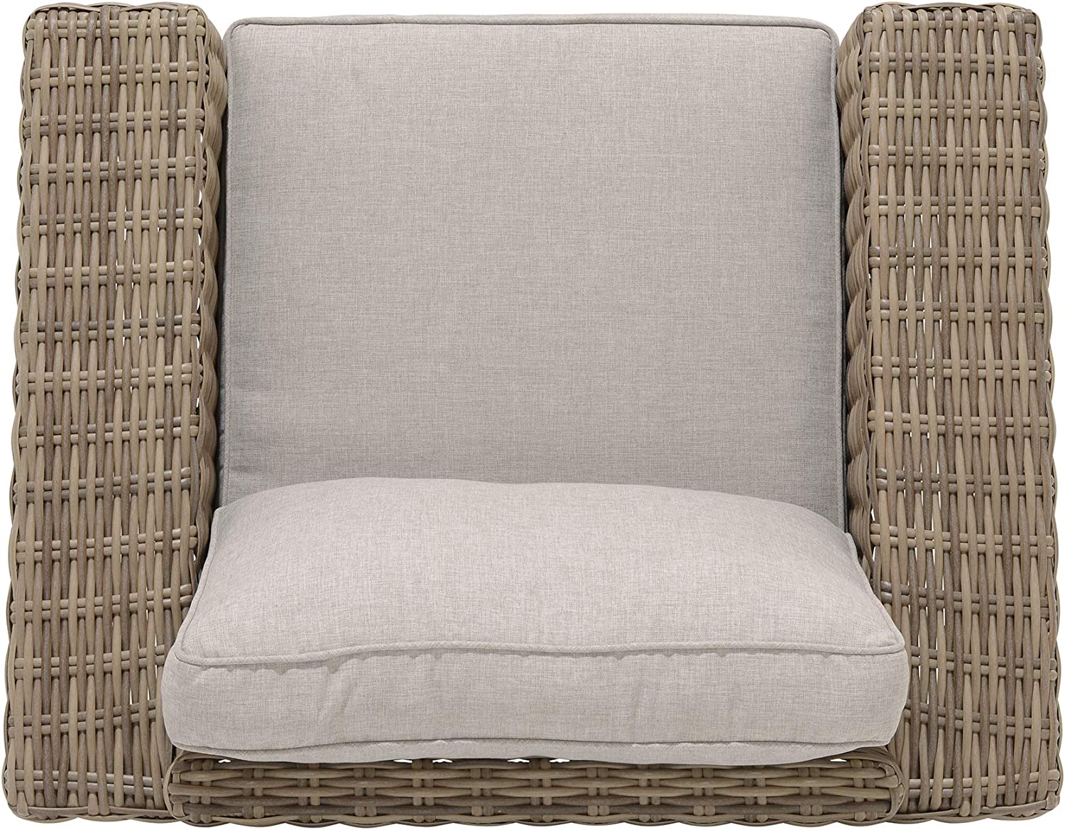 ARMEN LIVING LCBACHBR Bahamas Outdoor Wicker &amp; Teak Wood Lounge Chair with Beige Olefin