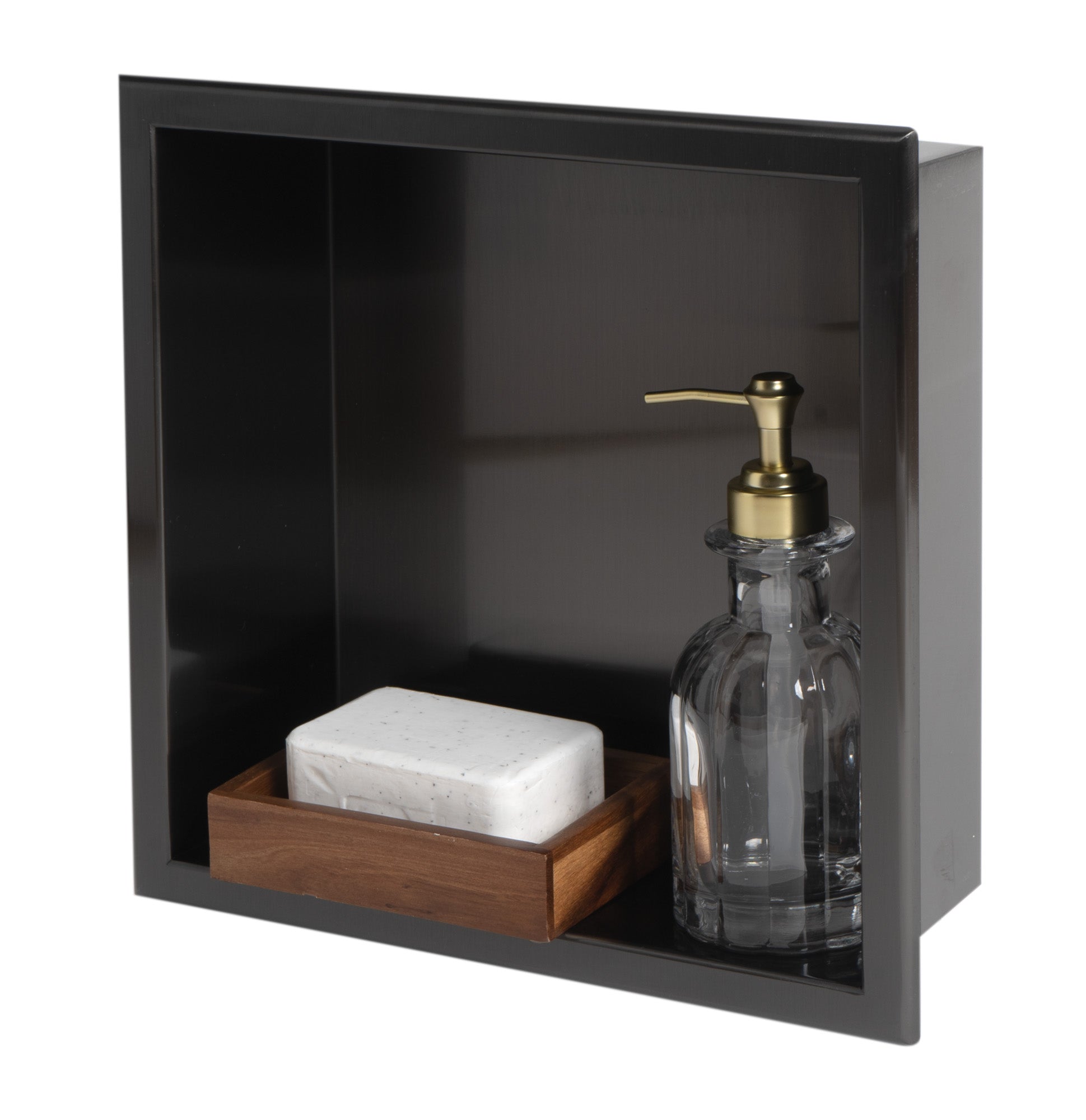 ALFI brand ABNP1212-BB 12Inch x 12Inch Brushed Black PVD Stainless Steel Square Single Shelf Shower Niche